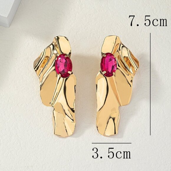 Multicolor Women's Exaggerated Sea Wave Shape Luxurious Earrings - Picture 4 of 6